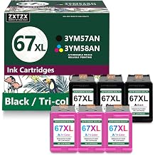 67XL Tri-Color Black Ink Cartridge 6-Pack Compatible Replacement for 67XL Ink Cartridge Black Color 67 for DeskJet Plus 4122 4132 4155 1255 2722 2724 2732 2755 Envy 6055 6075 Pro 6455 Printer