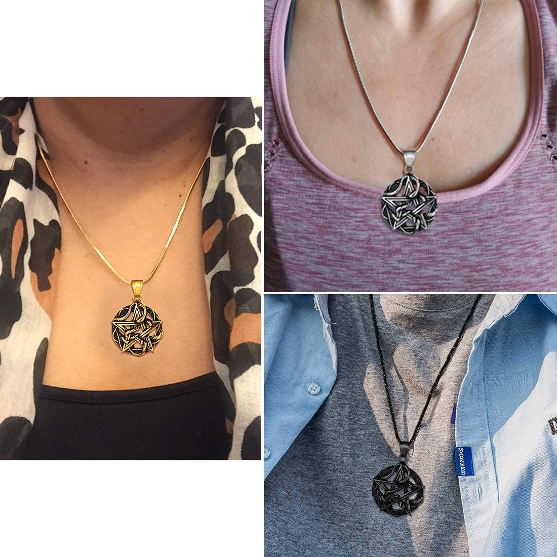 Pentagram Pentacle Wiccan Necklace -Star Satanic Pendant 316L Stainless Steel Traditional Seal of Solomon Tetragrammaton Eliphas Levi's Pentagra Wicca Punk Retro Jewelry - Image 5