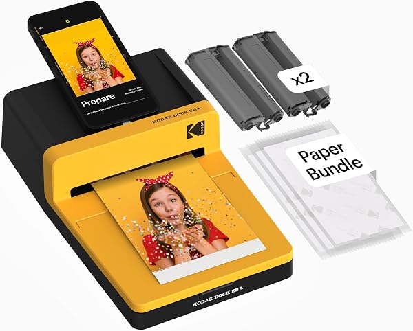 KODAK Dock Era 4x6'' Desktop Photo Printer, 50 Sheets, Docking & Bluetooth Smartphone Printer for iOS & Android, Instant Color Prints, 4PASS Dye Sublimation - 1