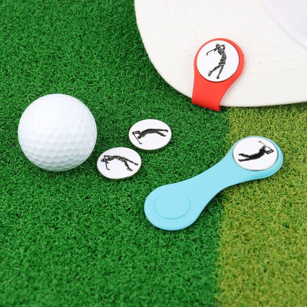 DONGKER Marcador de pelota de golf con clip magnético para sombrero, 2 piezas de clip de silicona + 4 rotuladores magnéticos para gorros de golf, regalos para guantes de golf, sombreros, bolsos