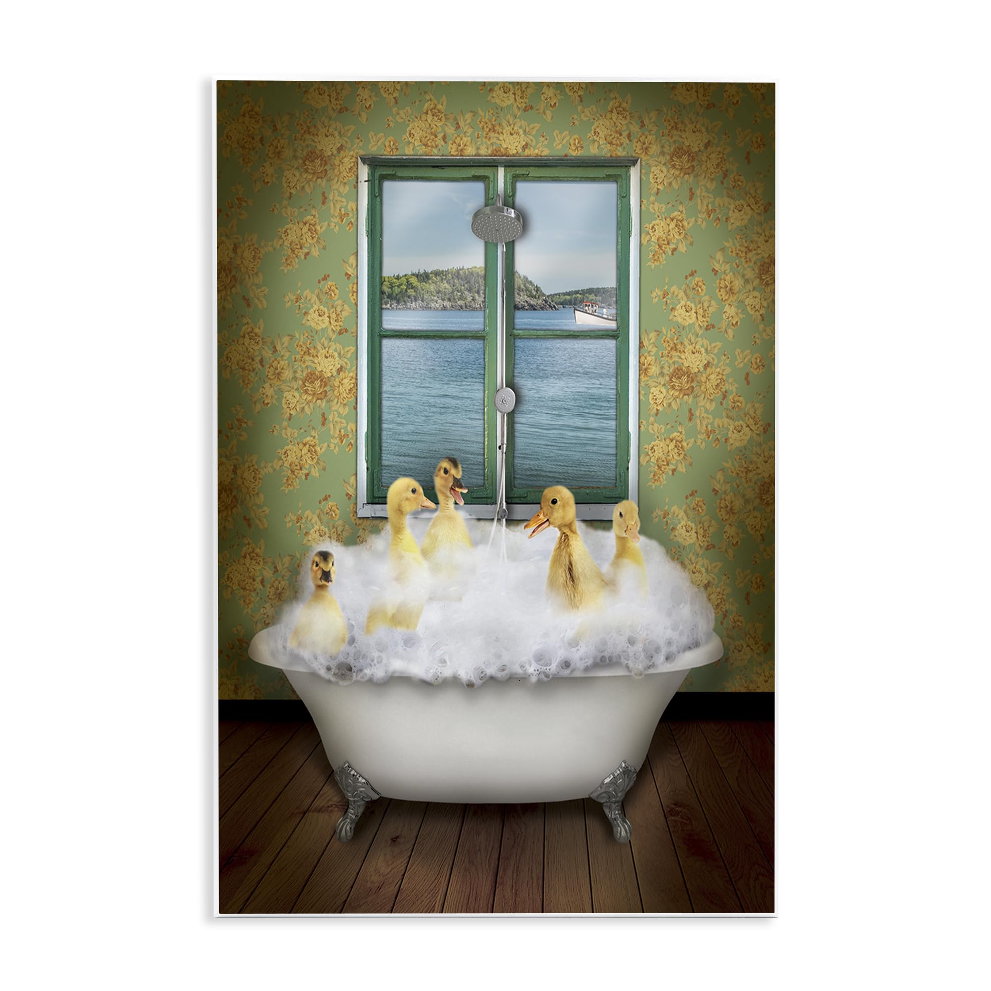 Ducks Bathing Tub Ocean View, 13 x 19 Inch Mounted Print on Wall Plaque