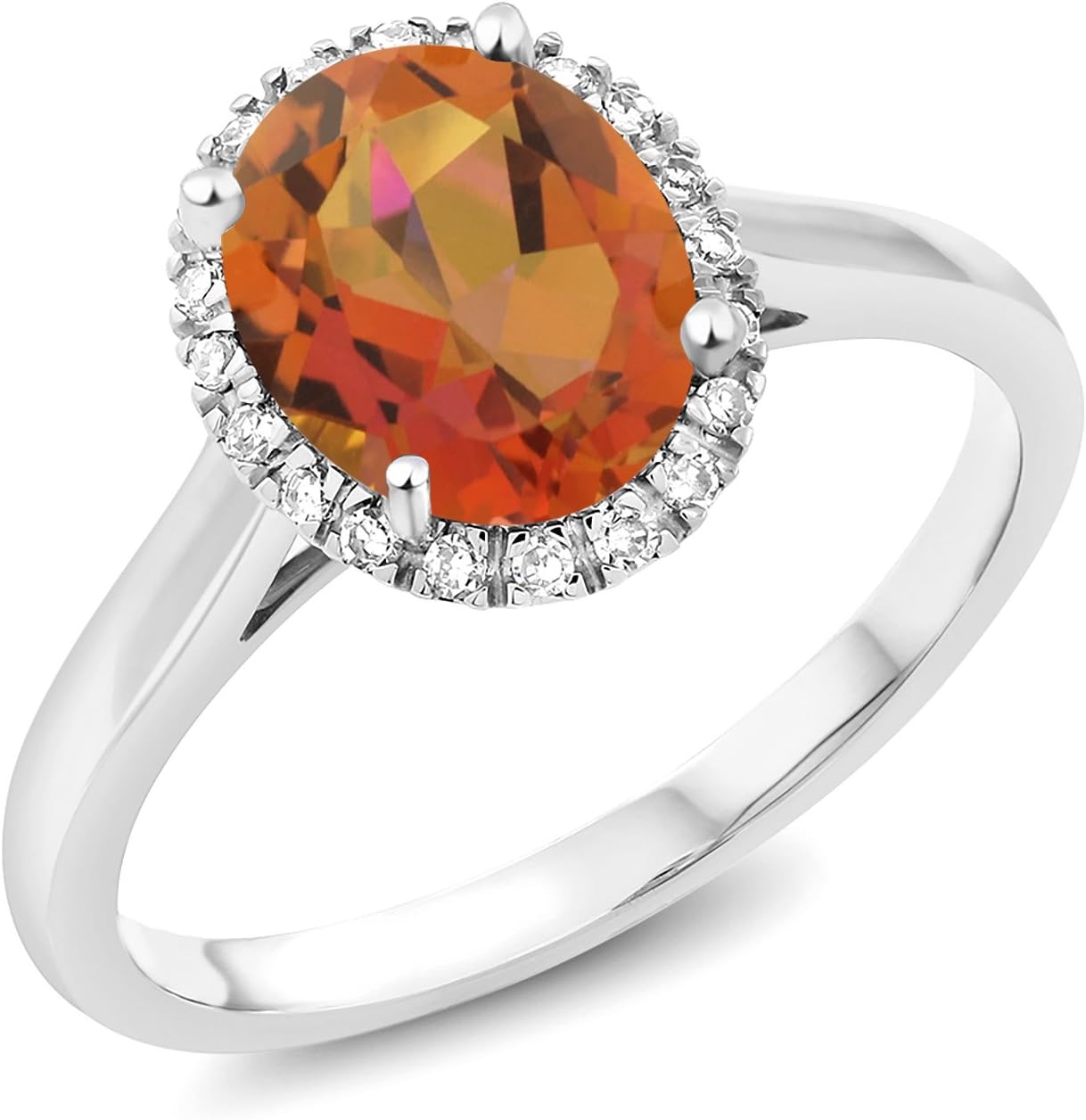 Gem Stone King 10K White Gold Oval Gemstone Birthstone and Diamond Halo Engagement Ring | Oval 9X7MM | Wedding Anniversary Promise Gold Ring For Women