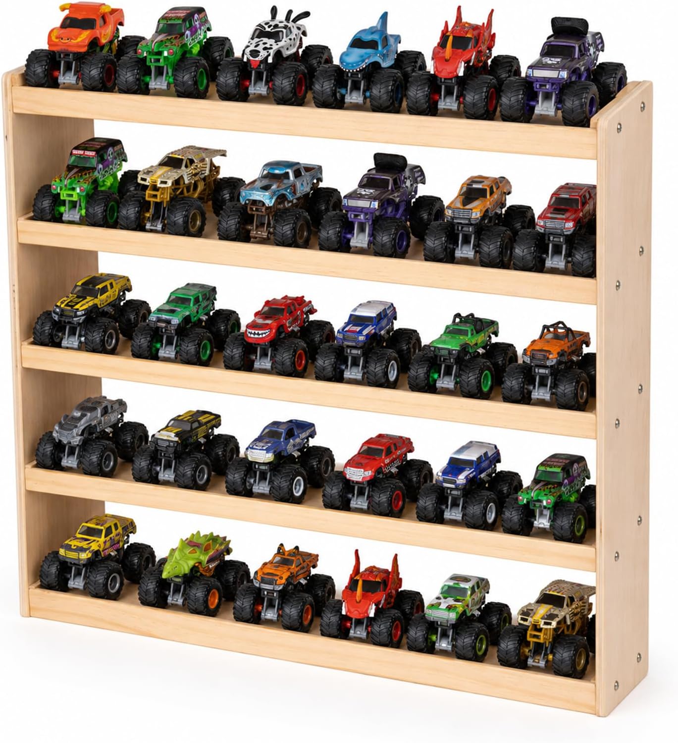 WodGod Wooden Monster Truck Display Rack, 5-Tier Storage Organizer for Up to 30 Monster Trucks, Natural Wood Freestanding Collection Display Shelf