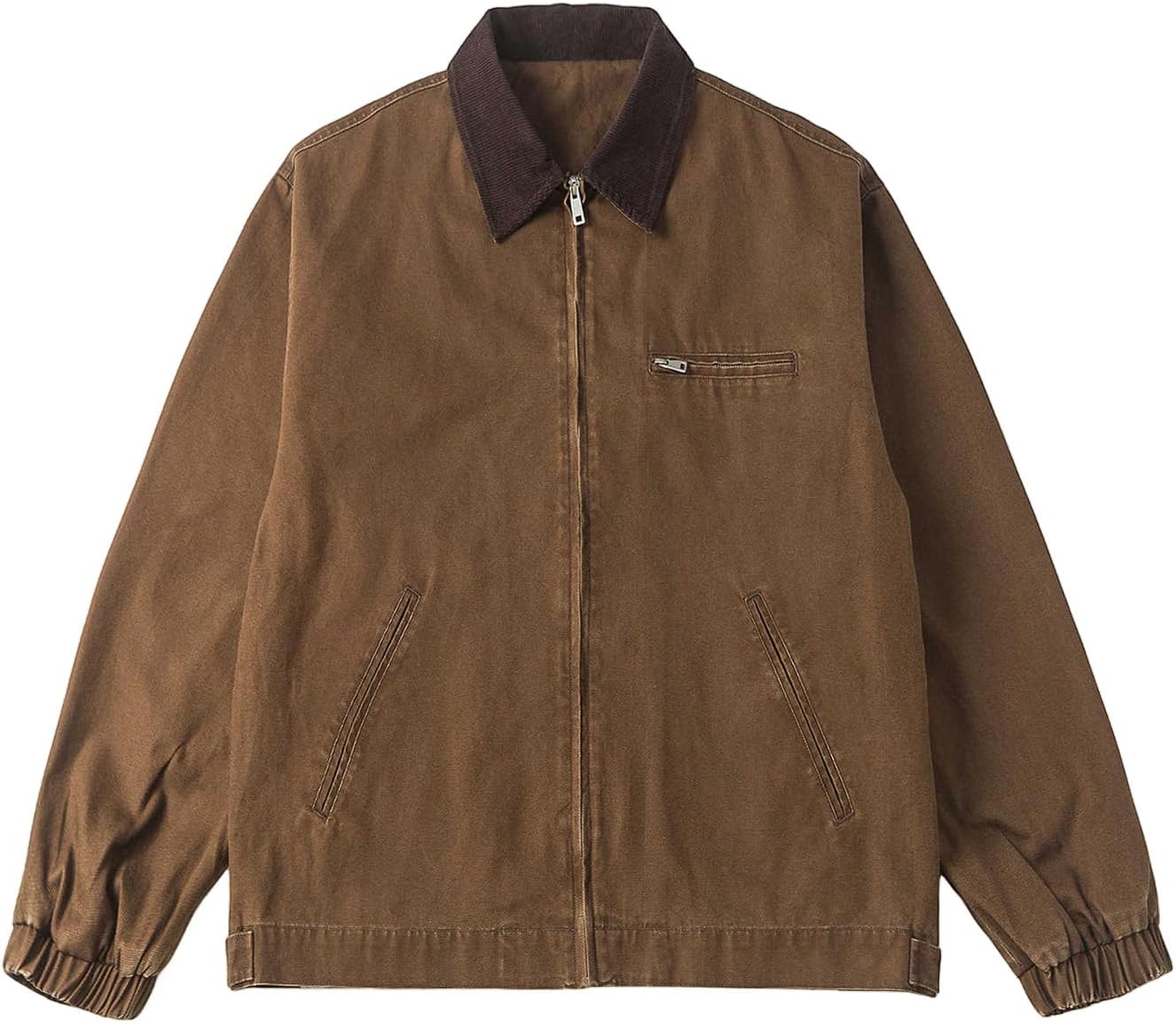 Men's Lightweight Jackets Full Zip Casual Barn Jacket Cotton Workwear Coat Fall Outwear With Pockets, M-3XL