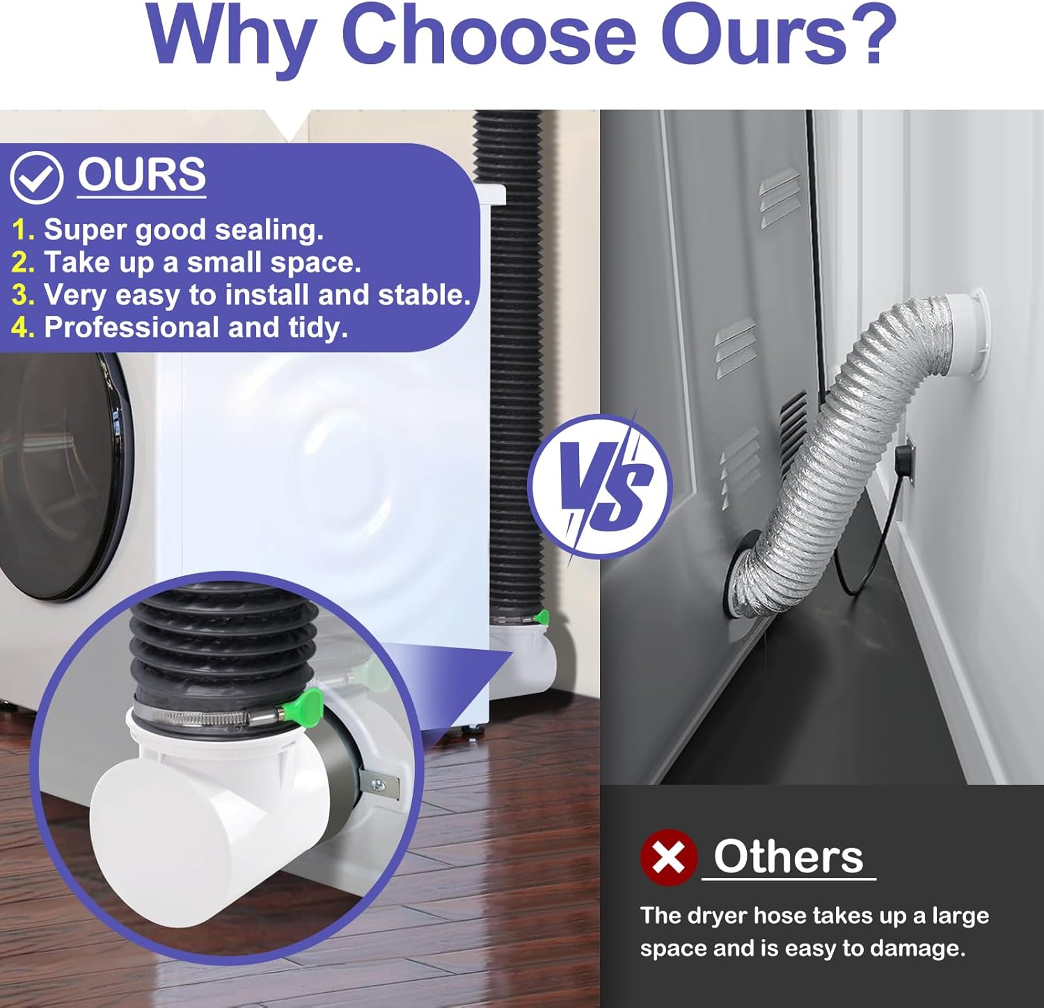 Dryer Vent Hose for Tight Space,4 Inch 8FT Flexible Aluminum Foil Dryer Hose,Better than,Magnetic Dryer Vent Connector