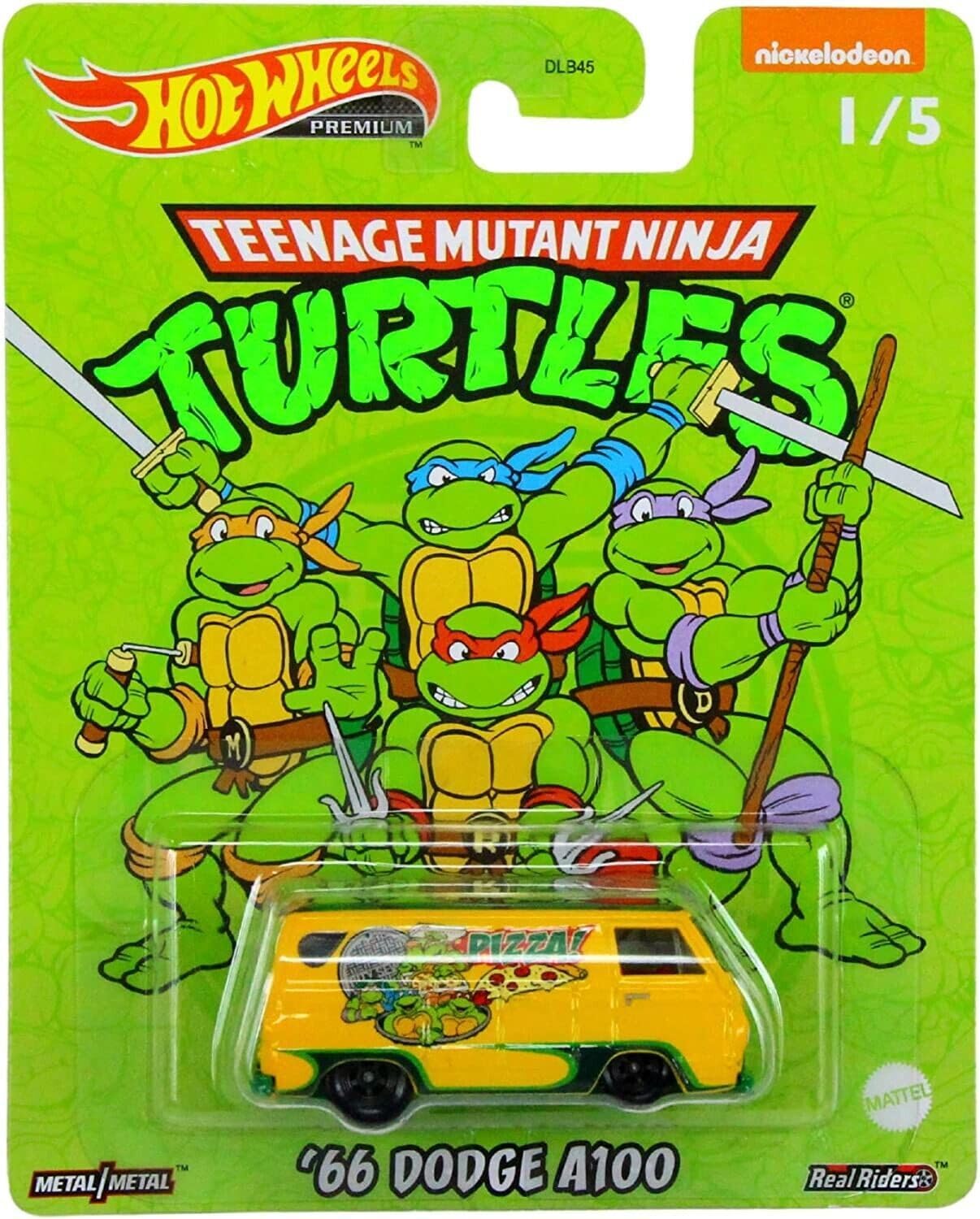 Hot Wheels 2022 Premium Pop Culture TMNT Teenage Mutant Ninja Turtles Complete Set of 5 Die‑Cast Vehicles, 1:64 Scale, DLB45-946N, Ages 3+