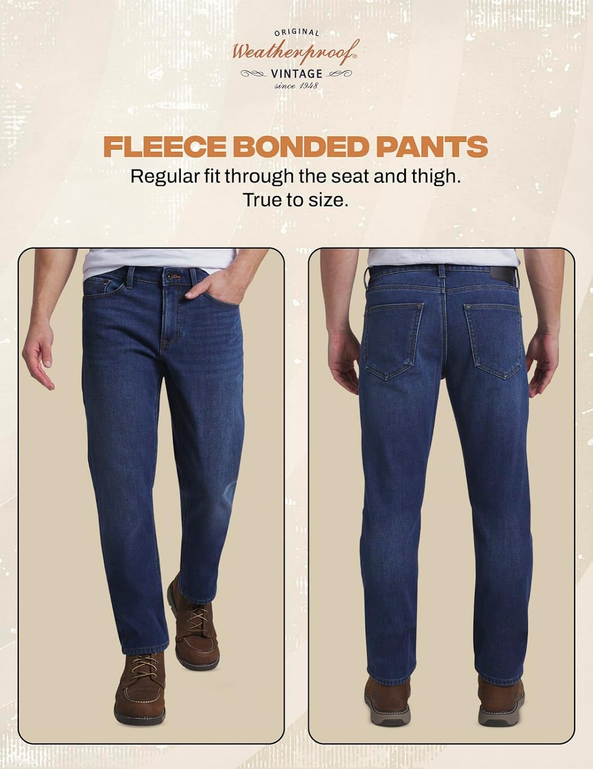 Weatherproof Vintage Fleece Lined Jeans Men - Regular Fit | Soft & Warm, Cold Weather Insulated Fleece Winter Pants for Men - Image 4