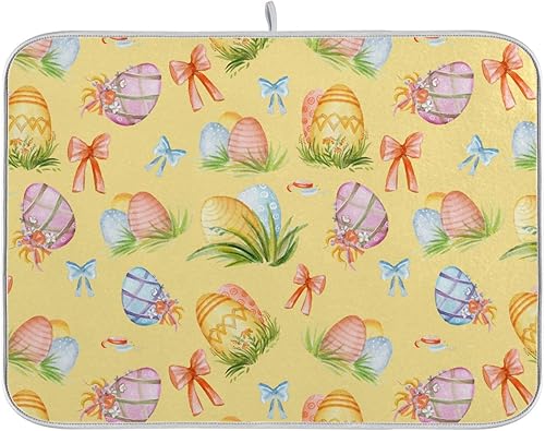 Colorful Easter Eggs Drying Dish Mat Washnable Absorbent Kitchen Counter Mat Kitchen Countertop Decor Tapete Para Cocina 16'' x 18''