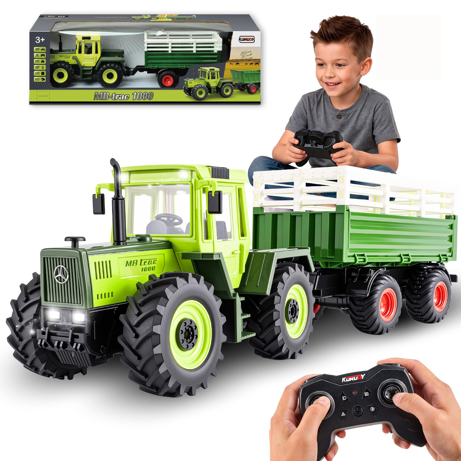 Zdalnie sterowany traktor z przyczepą zabawka Mercedes-Benz MB-trac 1000 | Zabawka traktor zdalnie sterowany, traktor z przyczepą, zabawka rolna, prezent dla dzieci chłopców od 3 4 5 6 8 lat