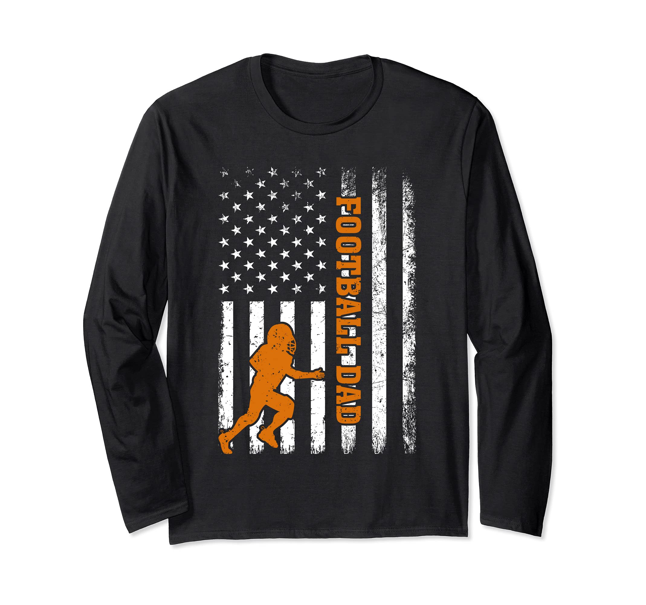Retro Vintage USA American Flag Football Dad Father's Day Long Sleeve T-Shirt, Black