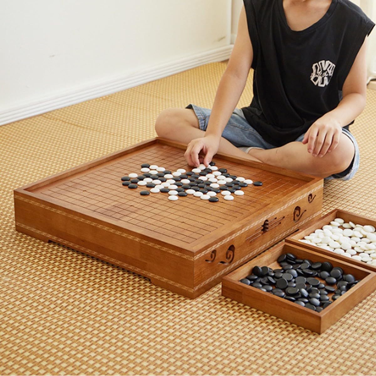 Ensemble de Jeu Trois en Un, résistant aux Rayures, Facile à Nettoyer et idéal pour Les Amateurs de go et de gomoku(A,51 * 51 * 10cm)