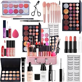 Pure Vie All-in-One Holiday Gift Surprise Makeup Set Essential Starter Bundle Include Eyeshadow Palette Lipstick Concealer Blush Mascara Eyeliner Face Powder Lipgloss Brush - Full Makeup Kit for Women