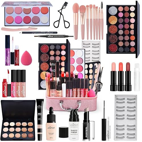Pure Vie Juego de maquillaje sorpresa todo en uno para regalo navideño, paquete esencial de iniciación que incluye paleta de sombras de ojos, lápiz