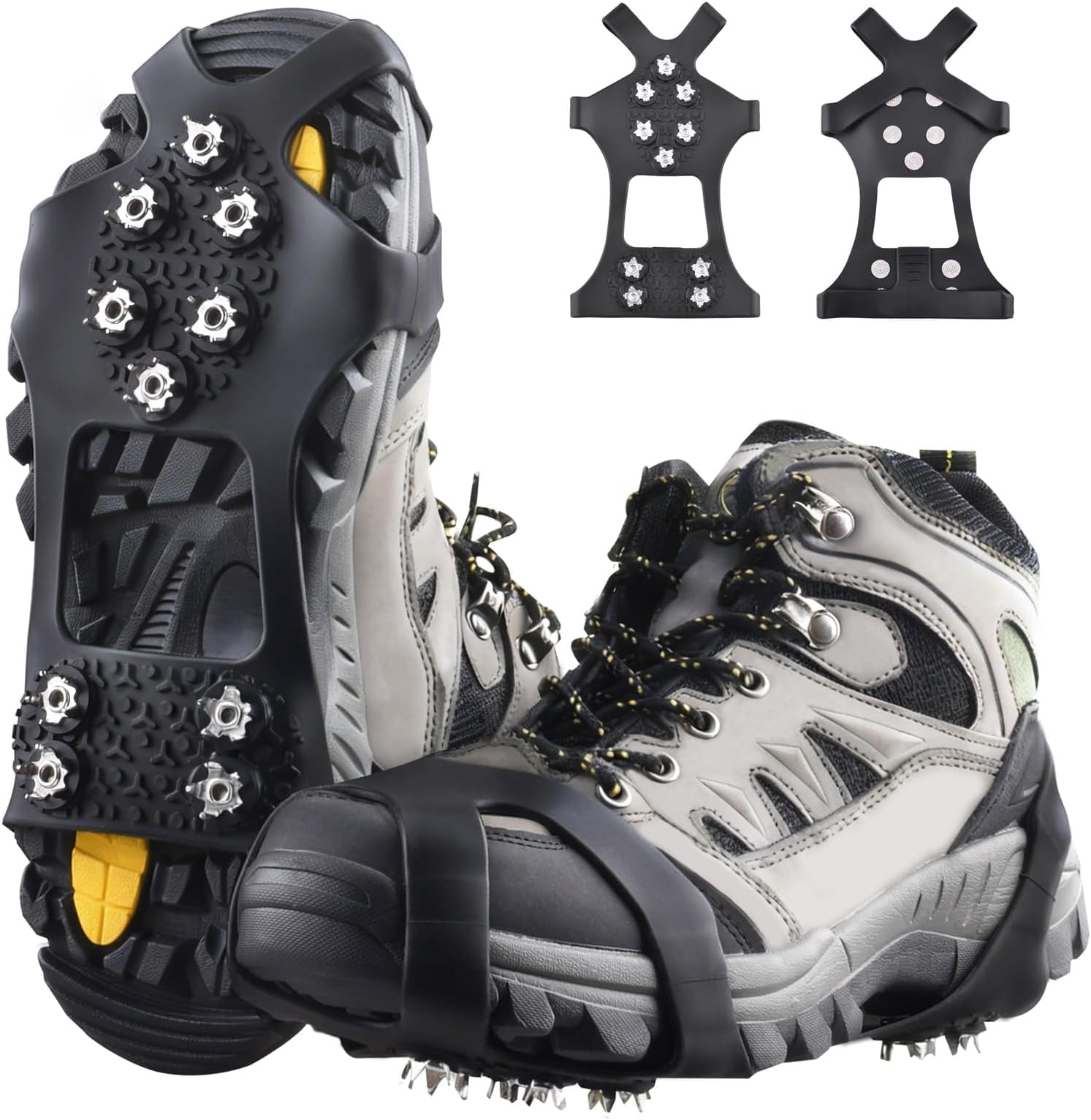 – Traction Ice Grips for Shoes and Boots, 1 Pair Crampons Ice Cleats with 10 Stainless Steel Spikes Snow Grips Stretch Footwear Traction for Ice Fishing Hiking Walking Climbing