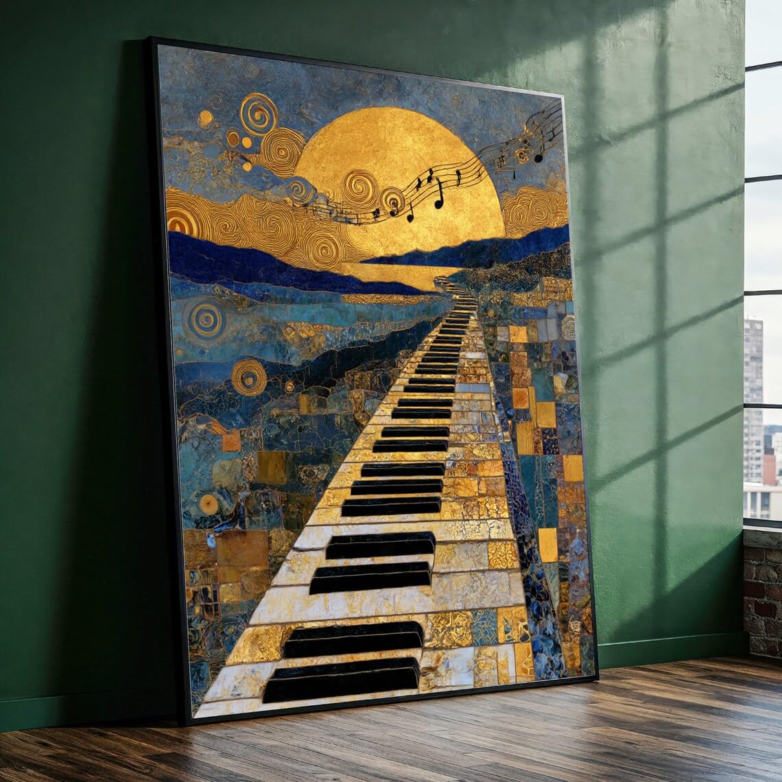 Yusuzhu Frameless Vintage Piano Keys Canvas, Abstract Musical Canvas Wall Art, Gold And Blue Decorative Art, Home Canvas Decor Painting(50X75cm/Frameless)