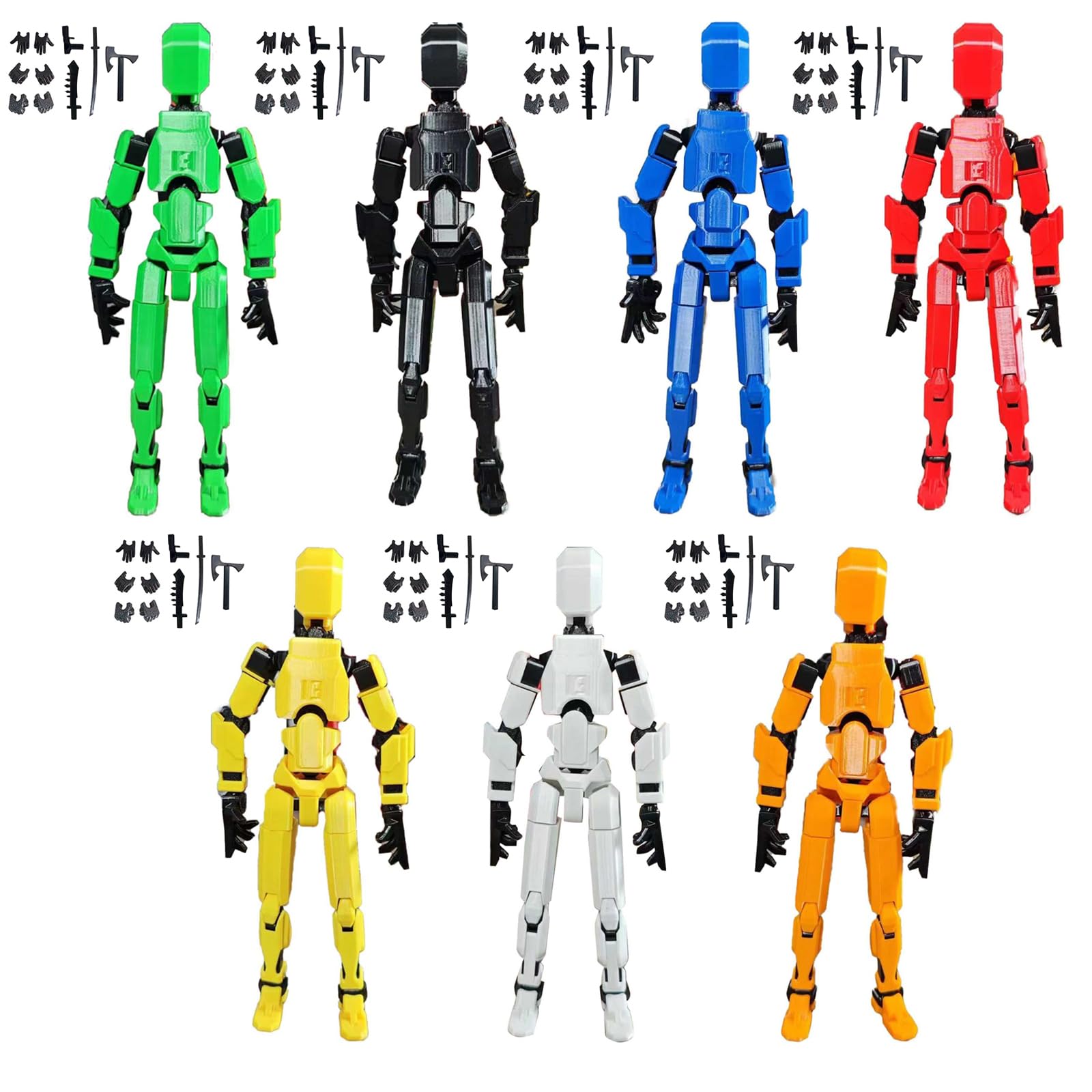 7PCS T13 Action Figures - (Assembly Completed) Titan 13 Action Figure Set, T13 Action Figure 3D Printed Multi-Jointed Movable,Lucky Dummy 13 Desktop Decorations for Game Lovers (7PCS)
