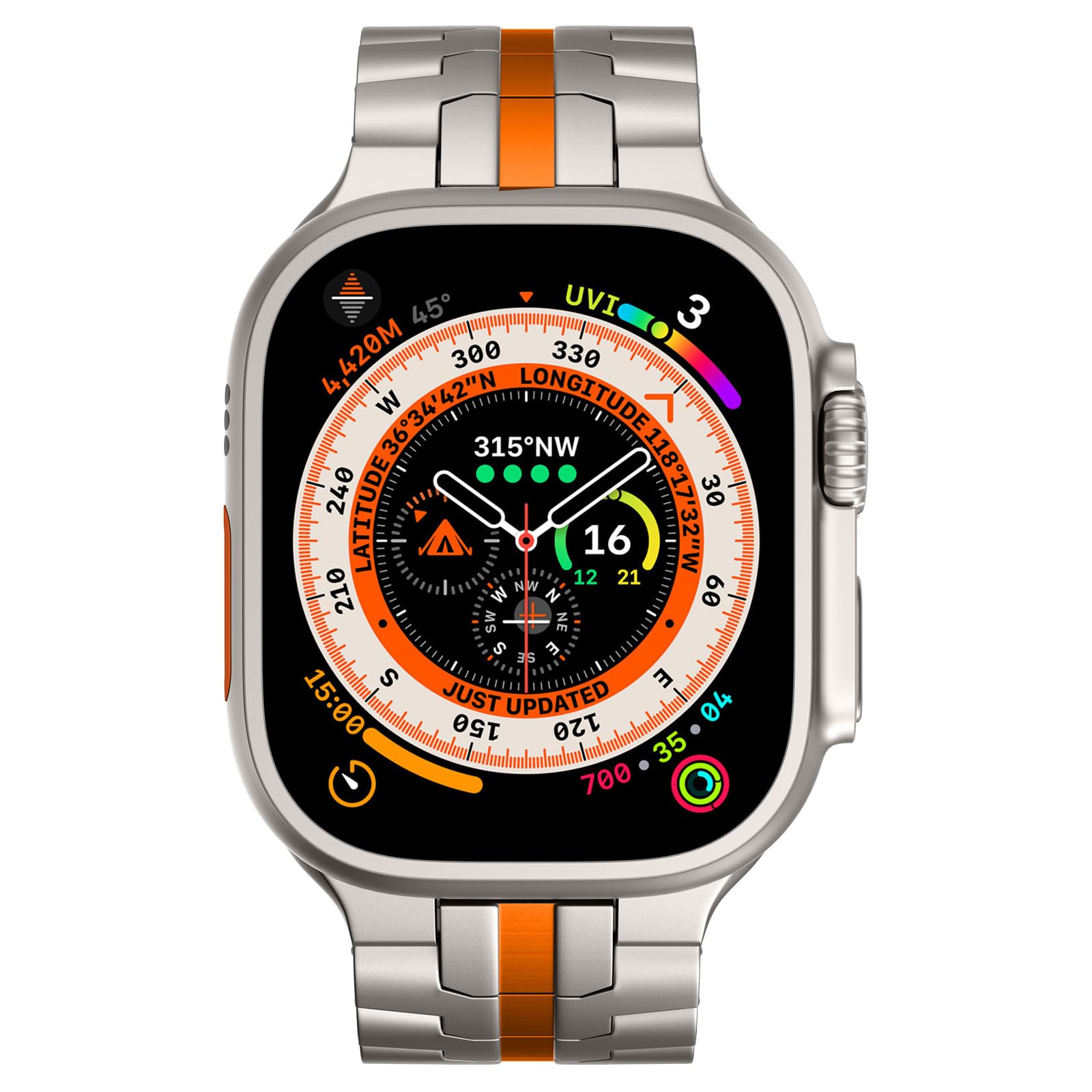 Bracelet de montre en titane compatible avec Apple Watch Ultra 2/1 49 mm, 45 mm, 44 mm, 42 mm - Bracelet à maillons métalliques de qualité aérospatiale avec fermoir de sécurité et outil de