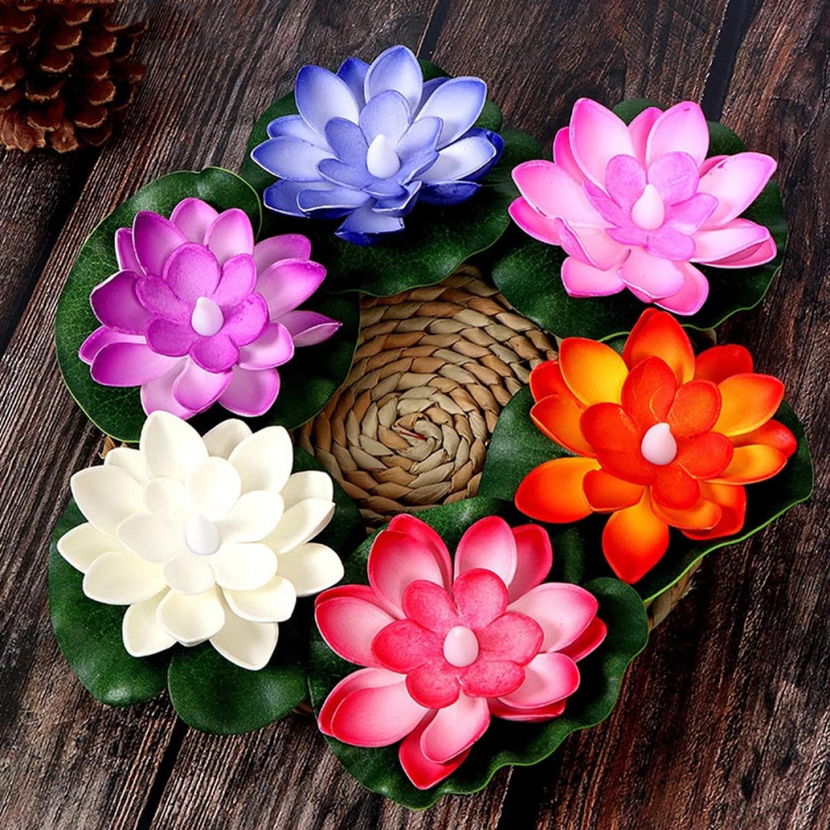 PRETYZOOM 4 Sätze Lotus Schwimmende Wasserlampe Aquarium Wasserfall Schwimmbad Fisch Gartenbeleuchtung Led Schwimmkerze Simulation Lotusdekoration Blumenrequisiten Plastik 6 Stück * 4