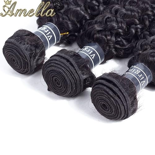 Miniatura 4 de Amella Cabello rizado virgen brasileño 8A (22 24 26 pulgadas, 10.05oz), 3 paquetes de tejido 100% sin procesar brasileño virgen rizado paquetes de
