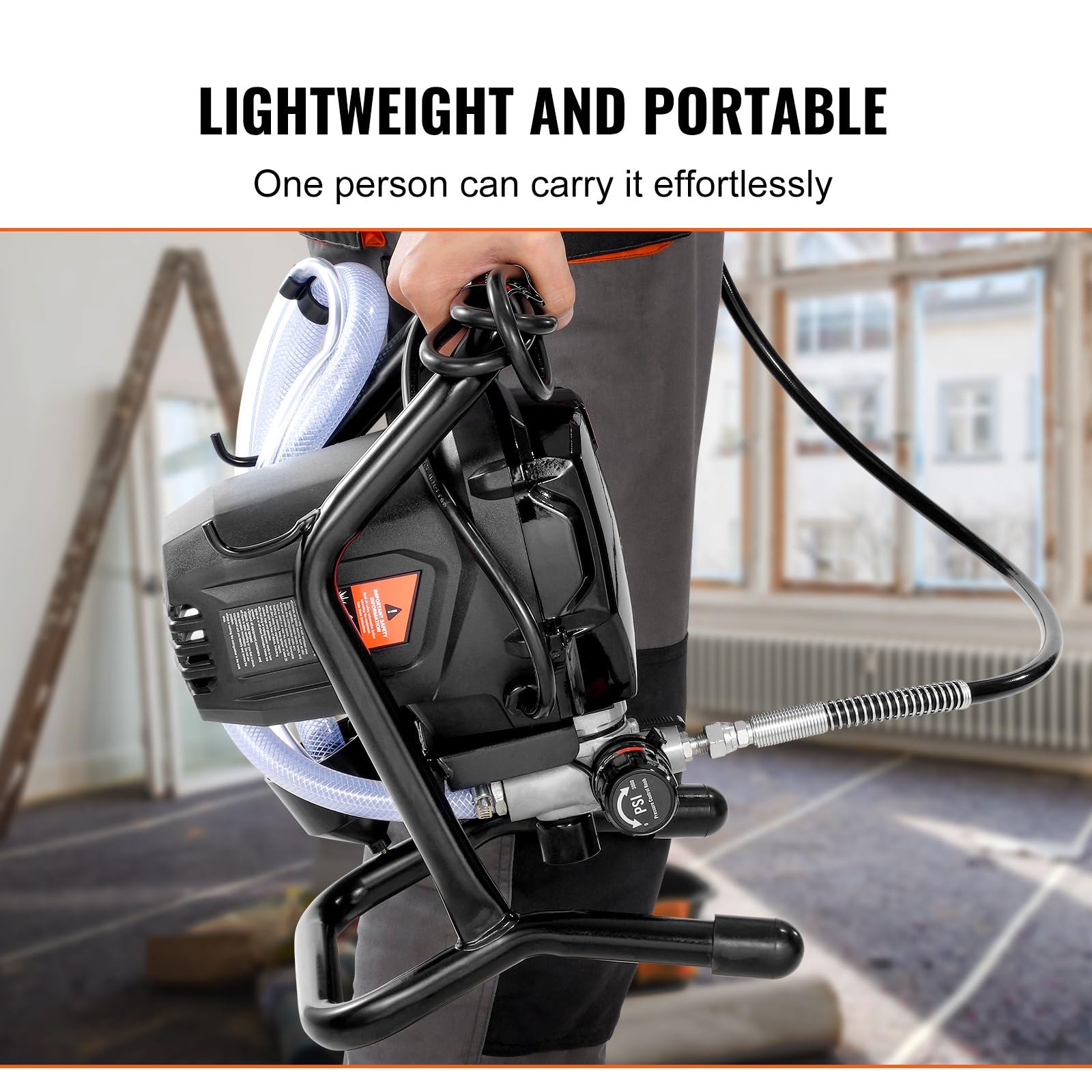 Pulverizador de pintura sin aire 750 W con soporte, 3000 PSI alta eficiencia, pulverizador eléctrico, efecto fino y uniforme Revestimiento de pared
