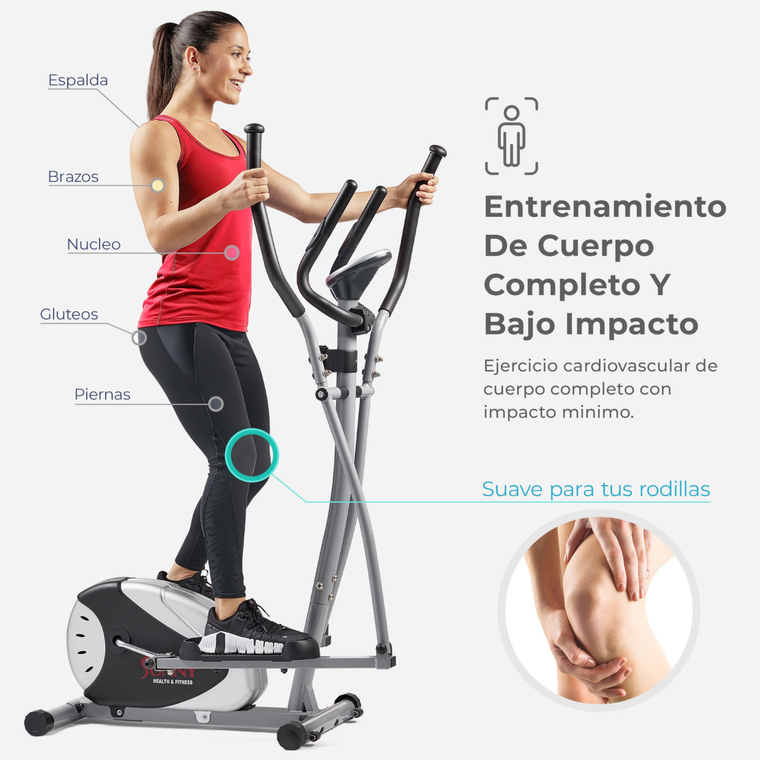Sunny Health & FitnessMáquina elíptica de Step Legacy, Bicicleta elíptica para Todo el Cuerpo, Equipo de Ejercicio de bajo Impacto, Equipo de Cardio para el hogar