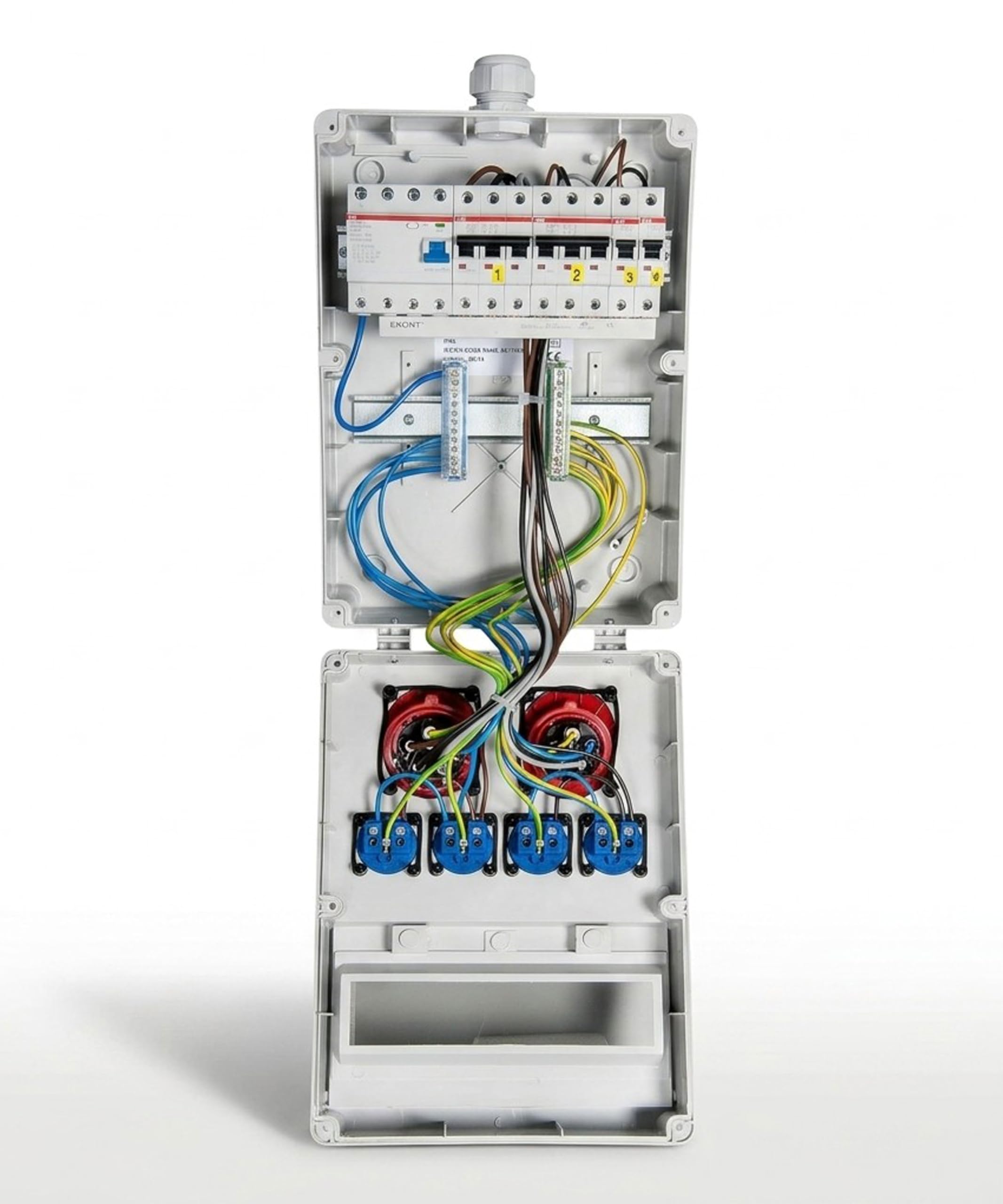 JÄGER VOTHA Wandverteiler Würzburg, Steckdosenkombination zur Wandmontage, fertig verdrahtet, CEE 32A & 16A, 4x 230V Steckdose, FI & LS Schalter, IP54, abschließbare Makrolonabdeckung