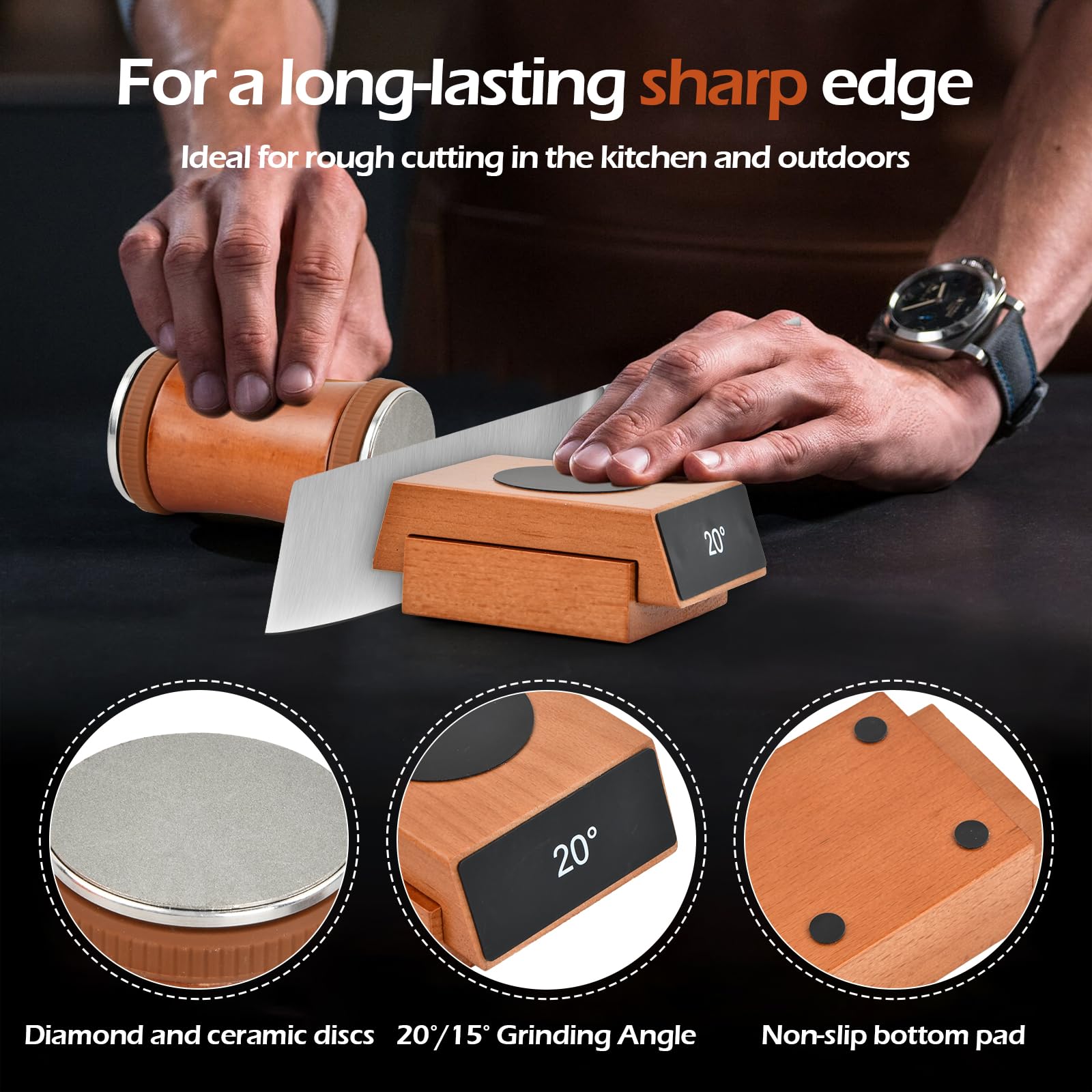 Affilacoltelli da Cucina, Rolling Knife Sharpener, Pietra Affilacoltelli Professionale, Affilatore per Coltelli manuale, due Angoli di Affilatura di 15° e 20°, per Coltelli Dritti Forbici