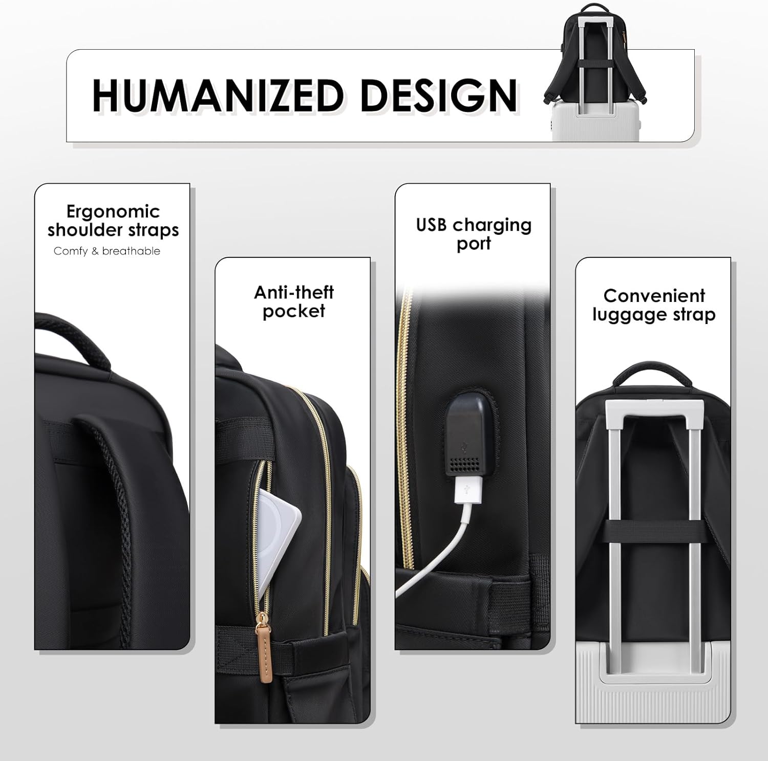 Laptop Backpack for Women,Travel Backpack with Laptop Compartment,Casual Daypack College Bookbag Computer Backpack for Work with Small Organizer Bag,Black - Image 7