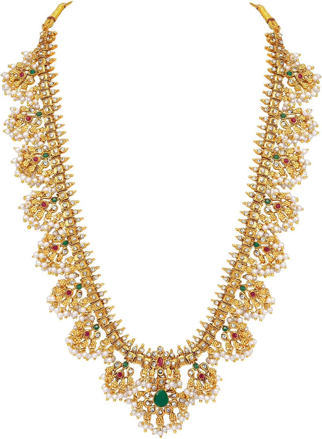 Aheli Traditional South Indian Bridal Necklace with Earrings Temple Bharatanatyam jewelry set for Women