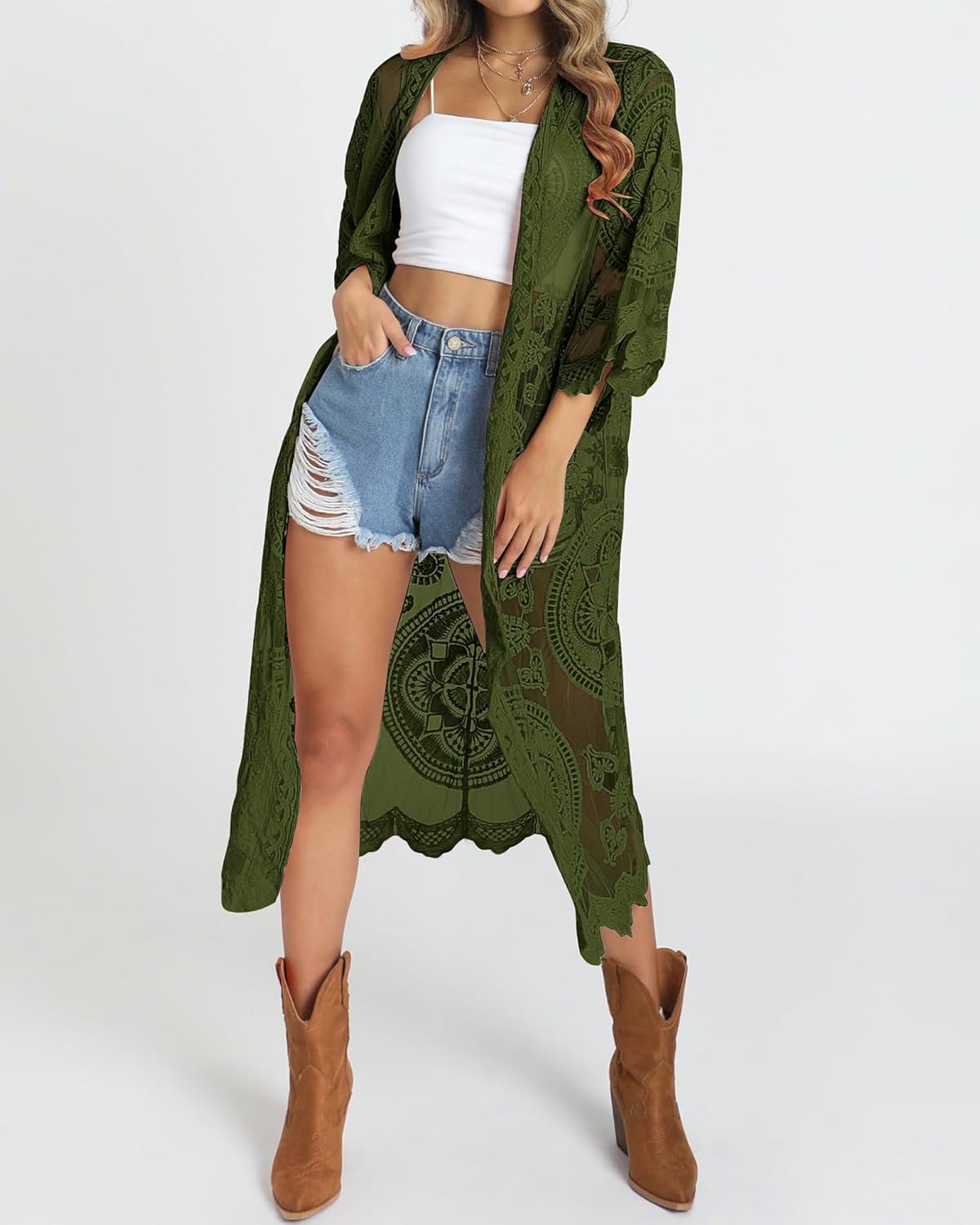 Bsubseach Women Mesh Cardigan Bikini Beach Kimono Open Front Swimsuit Cover Ups Swimwear - Image 2