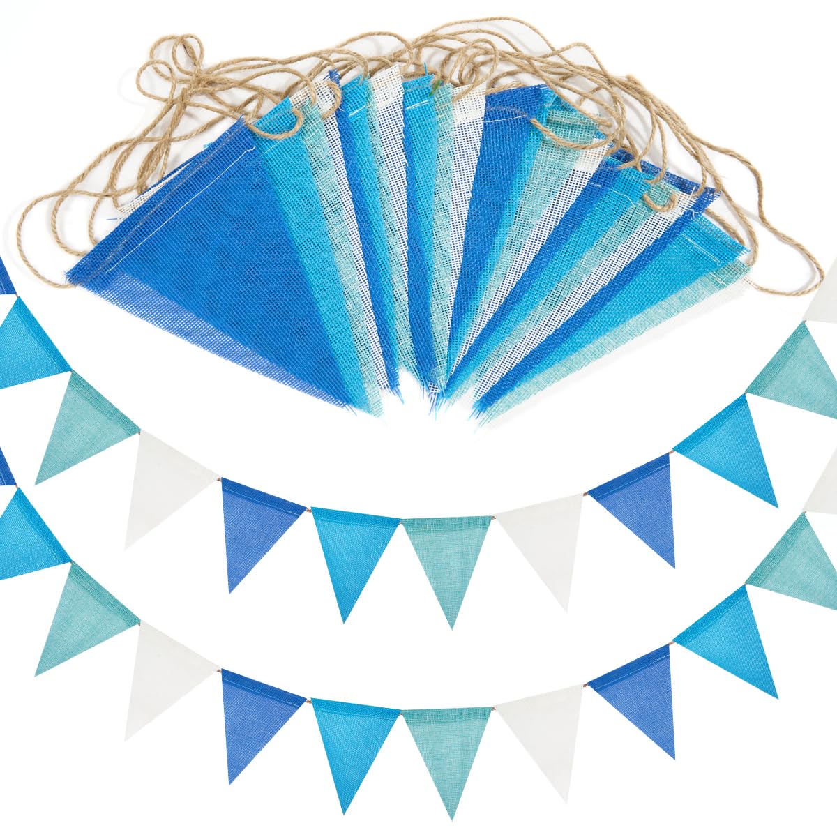 10M Blue Bunting Banner, 24pcs Outdoor Waterproof Triangle Flags Pennant Bunting Imitated Linen Burlap Bunting for Party Banners Party Decorations
