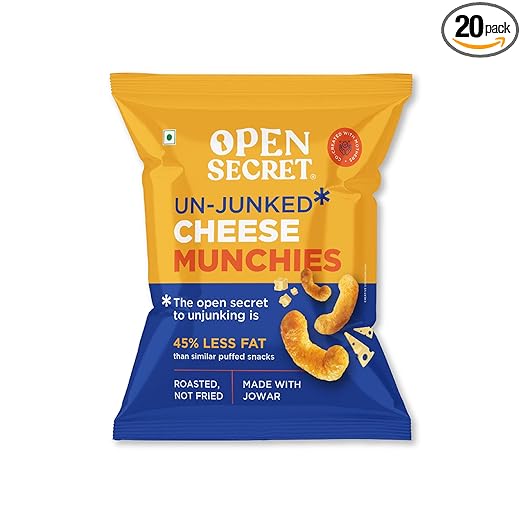 Healthy Munchies - Cheese Flavour | No Added Maida | Baked | Healthy & Tasty Snacks Food for Kids, Adults & Family | Rich in Fibre | Diet Snack Pack | Pack of 20