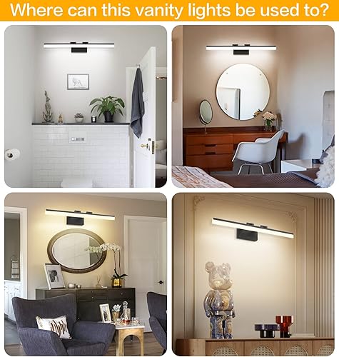 Miniatura 10 de SOLFART Luces de baño modernas negras sobre espejo 31.5 pulgadas vanidad iluminación montada en la pared 8778-ND
