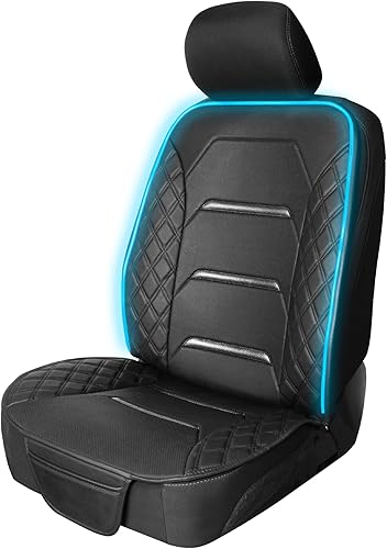 Miniatura 10 de Motor Trend Fundas de asiento de coche de piel sintética con costuras negras – Fundas de asiento de cubo para automóviles de primera calidad, Negro