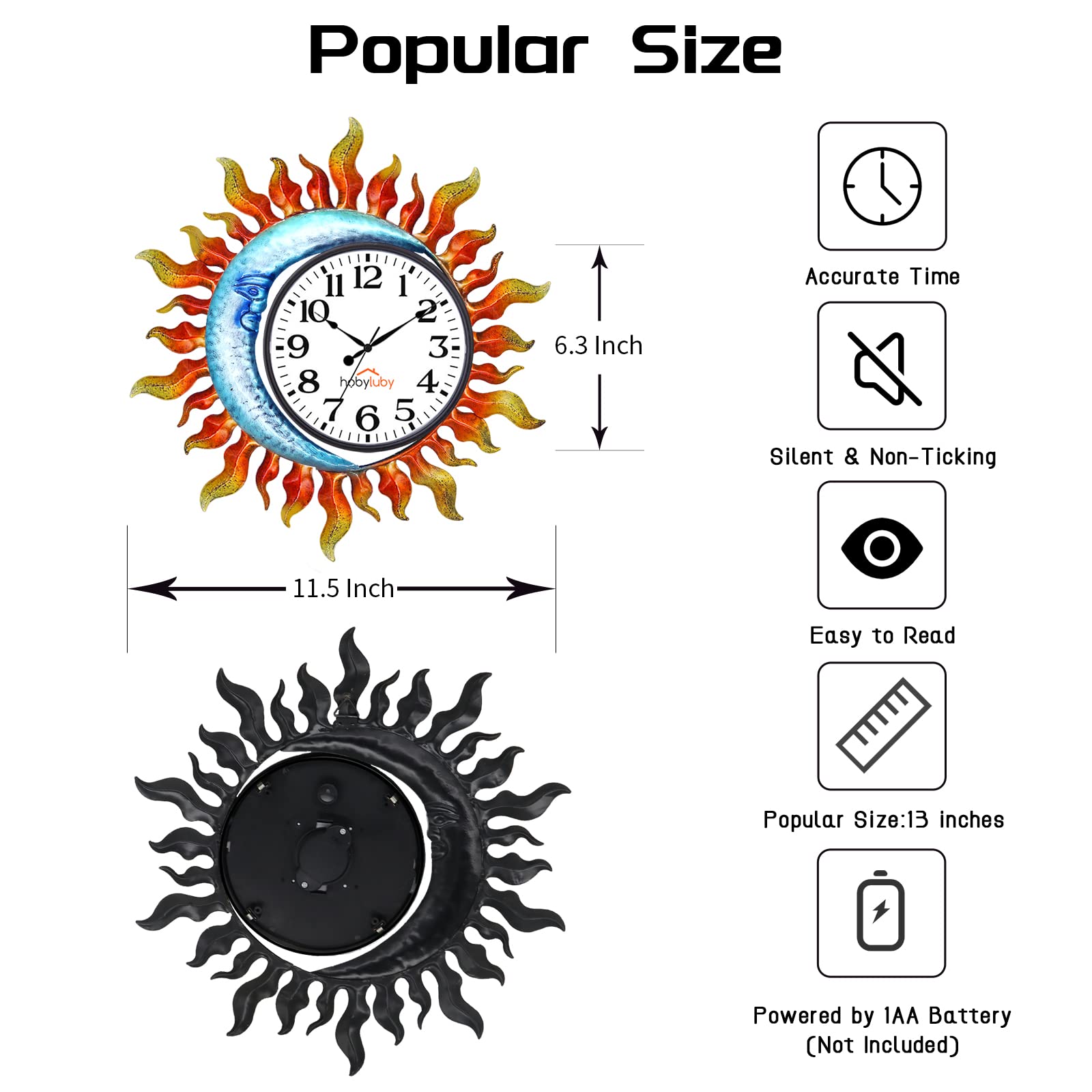 Reloj para exteriores, reloj de pared para exteriores, silencioso, sin tictac, para patio, sala de estar, decoración del hogar