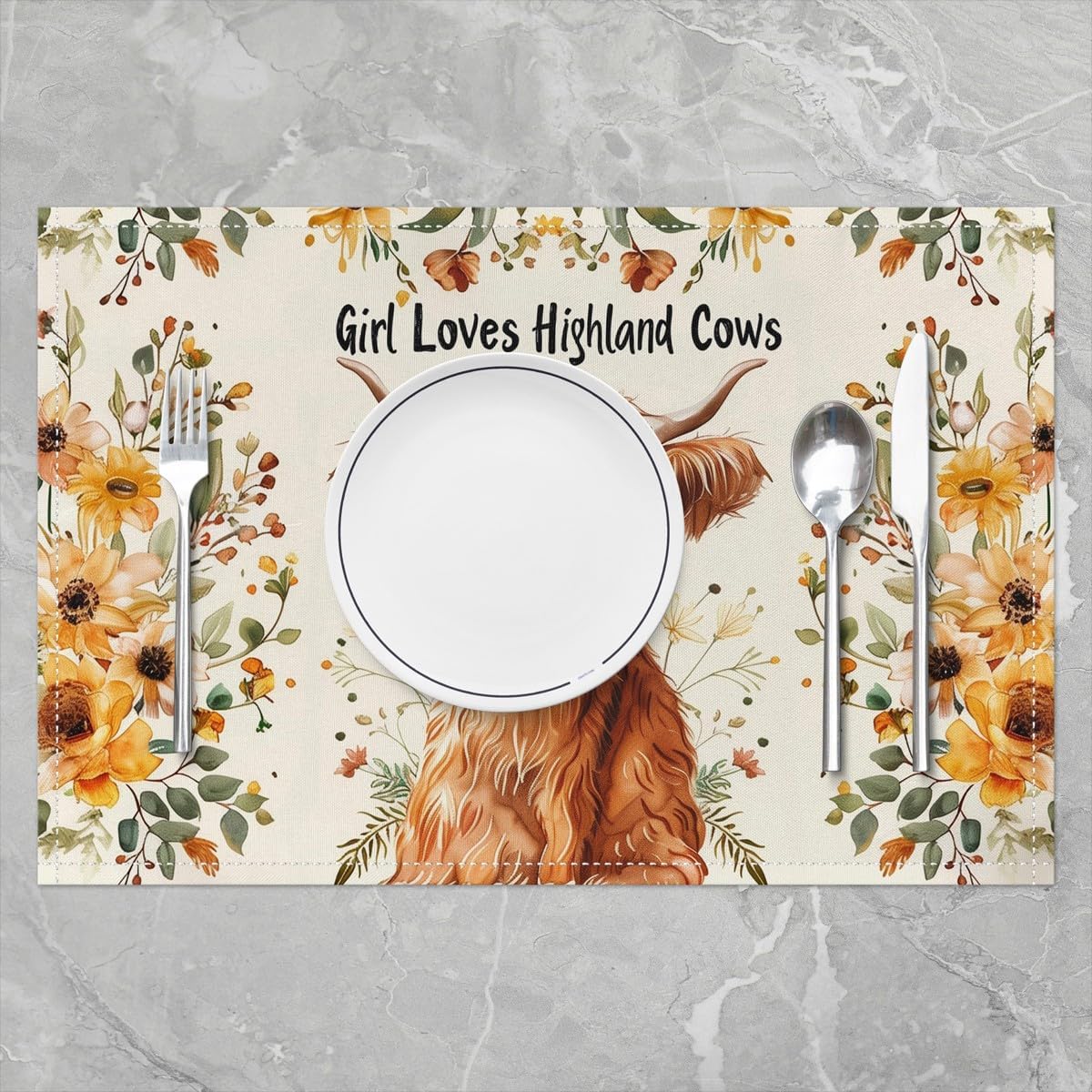 jejeloiu Highland Cow Placemat Set of 4 12"x18" for Kids Boys Girls Teens image 2