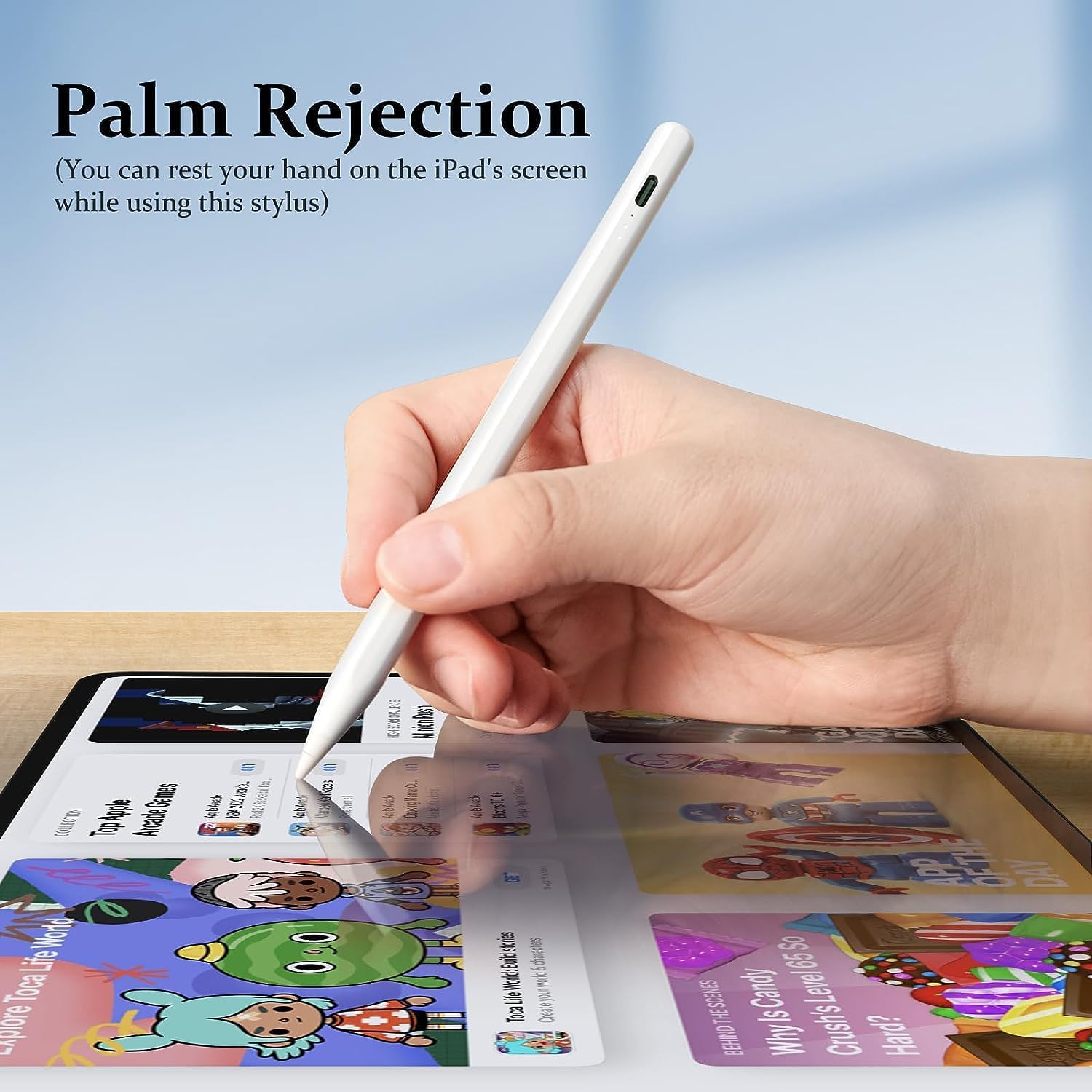 Stylus in use with palm rejection feature
