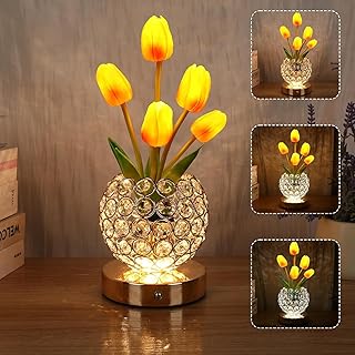 Geburtstagsgeschenke für Frauen Akku Tischlampe, 3-Farbe Kristall Blume Nachttischlampen unendlich Dimmen mit USB-Ladung kleines Nachtlicht, Nachttisch Lampe Touch Lampe für Schlafzimmer (Gold)