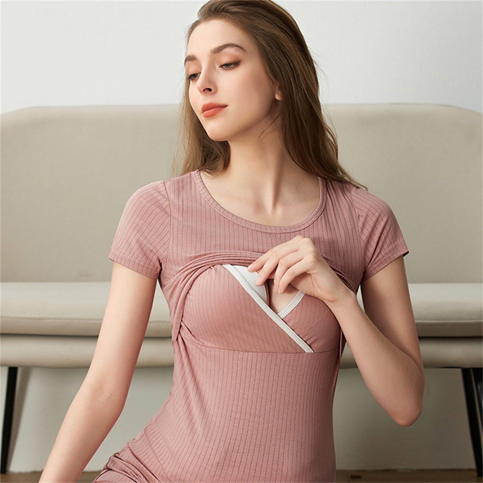 Pyjamas Allaitement Femmes Enceintes Chemise et Short Ensemble T Bébé Maternité
