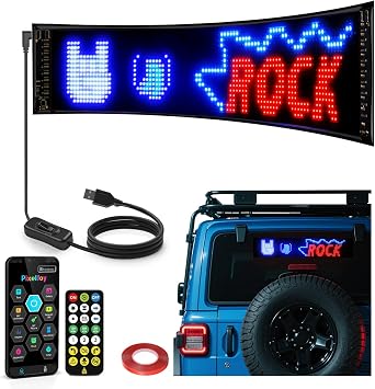 dalattin Devil Eyes Light for Windshield, 14.72"x3.62" High-Brightness USB LED Display, APP/Remote Control for Custom Text & Animation, Multi-Panel Sync for Cars Trucks SUVs, USB-Powered