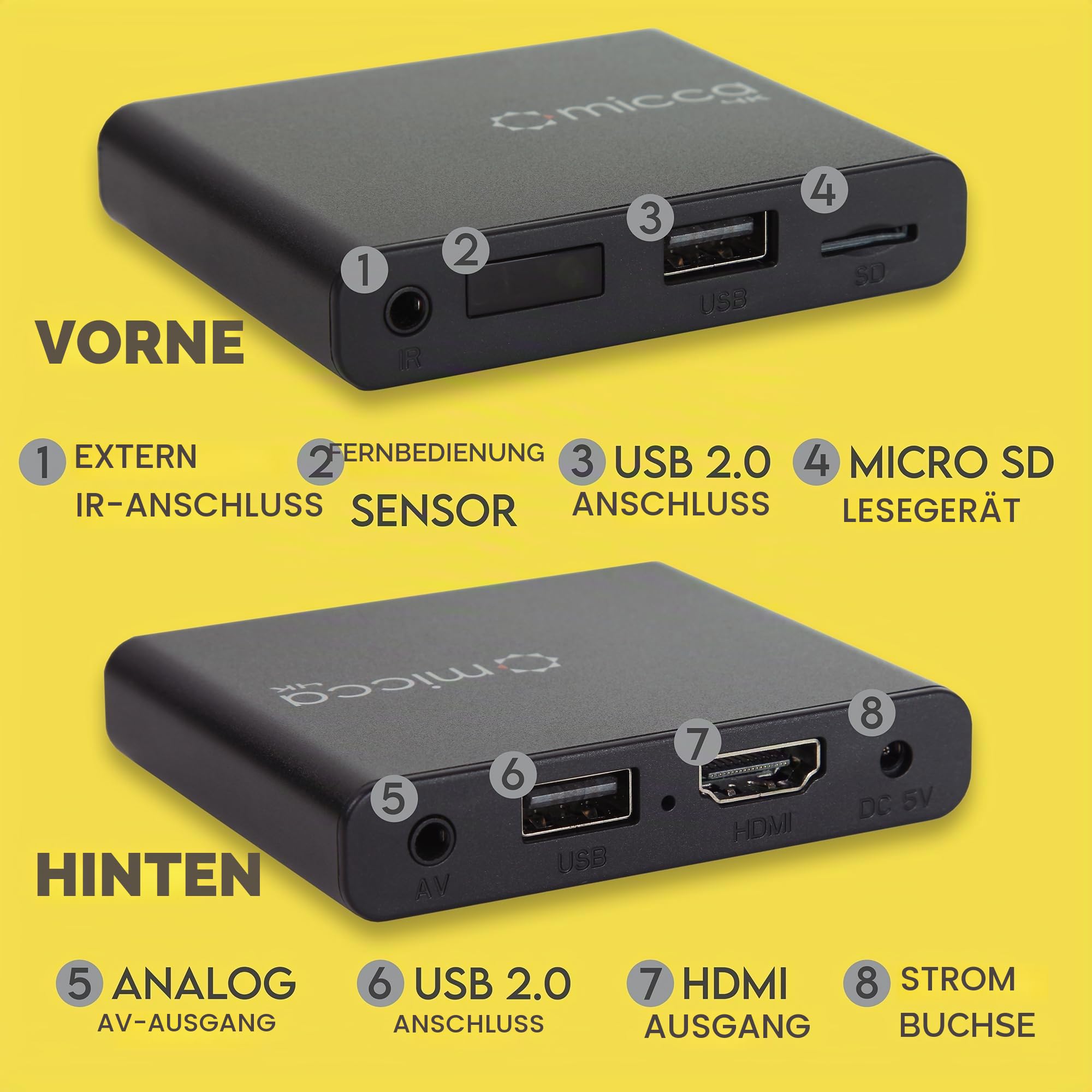 Micca Speck G3 2K Quad-HD Digitaler Media-Player H.265/HEVC H.264/AVC USB MicroSD