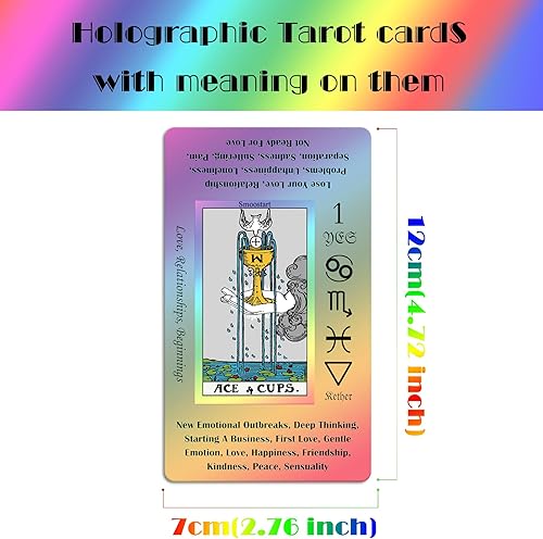 Miniatura 7 de Smoostart Cartas de tarot holográficas rosas con significados, baraja de cartas de tarot con guía para principiantes, palabras clave, elemento,