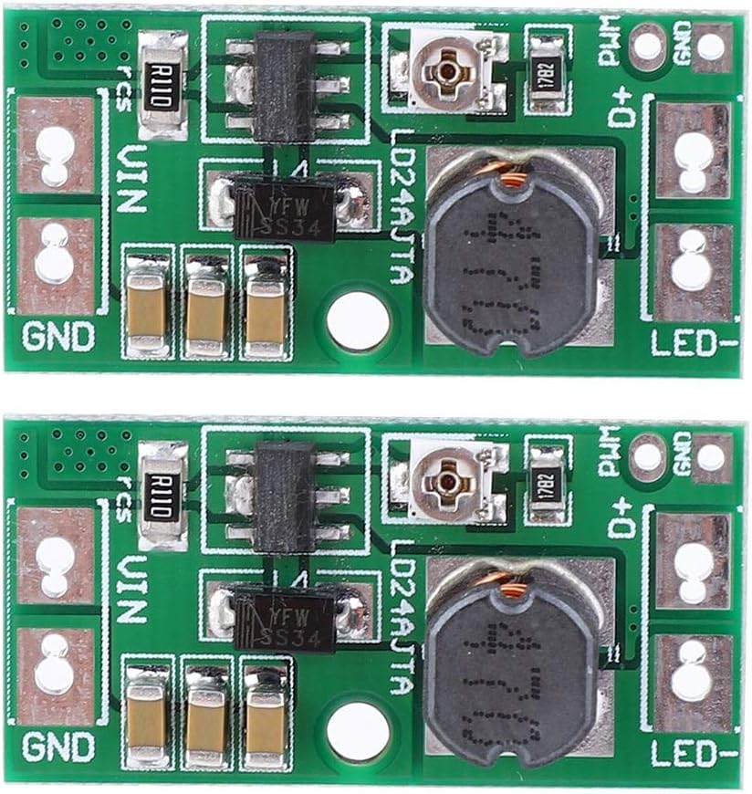 Jeanoko 2PCS LD24AJTA 2 PCS Adjustable LED Driver Board 20W DC6~25V LED PWM Controller DC-DC Step-Down Constant Current Converter