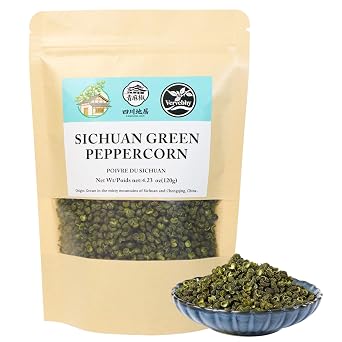 4.23oz120g, Authentic Sichuan Green Peppercorns | Numbing and Tingle Effect, Less Seeds, Strong Flavor, Essential for Mapo Tofu, Kung Pao Chicken and Asine Cusine
