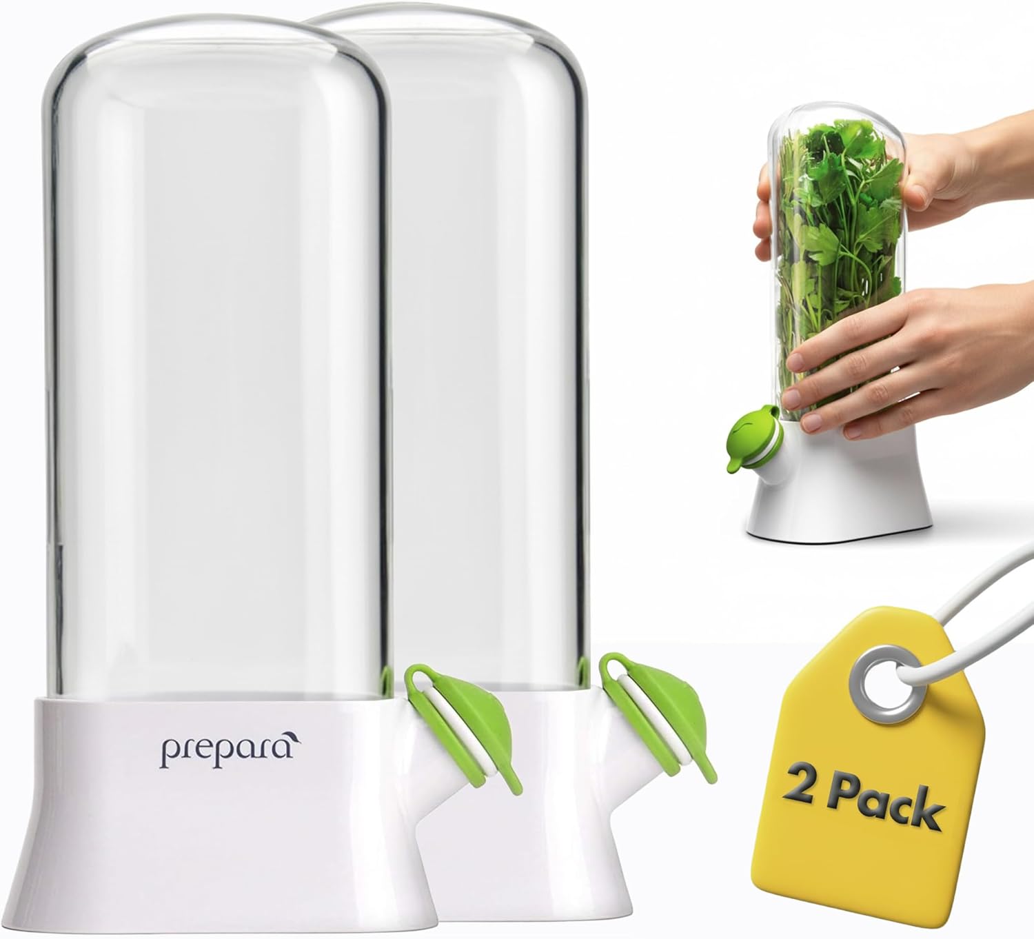 Prepara Herb Savor Eco Fresh Herb Keeper - Compact for Sleek Fridge Storage, BPA Free Plastic - Plant Hydration Container Prolongs Freshness Up to 3 Weeks - Dishwasher Safe (2-Pack)