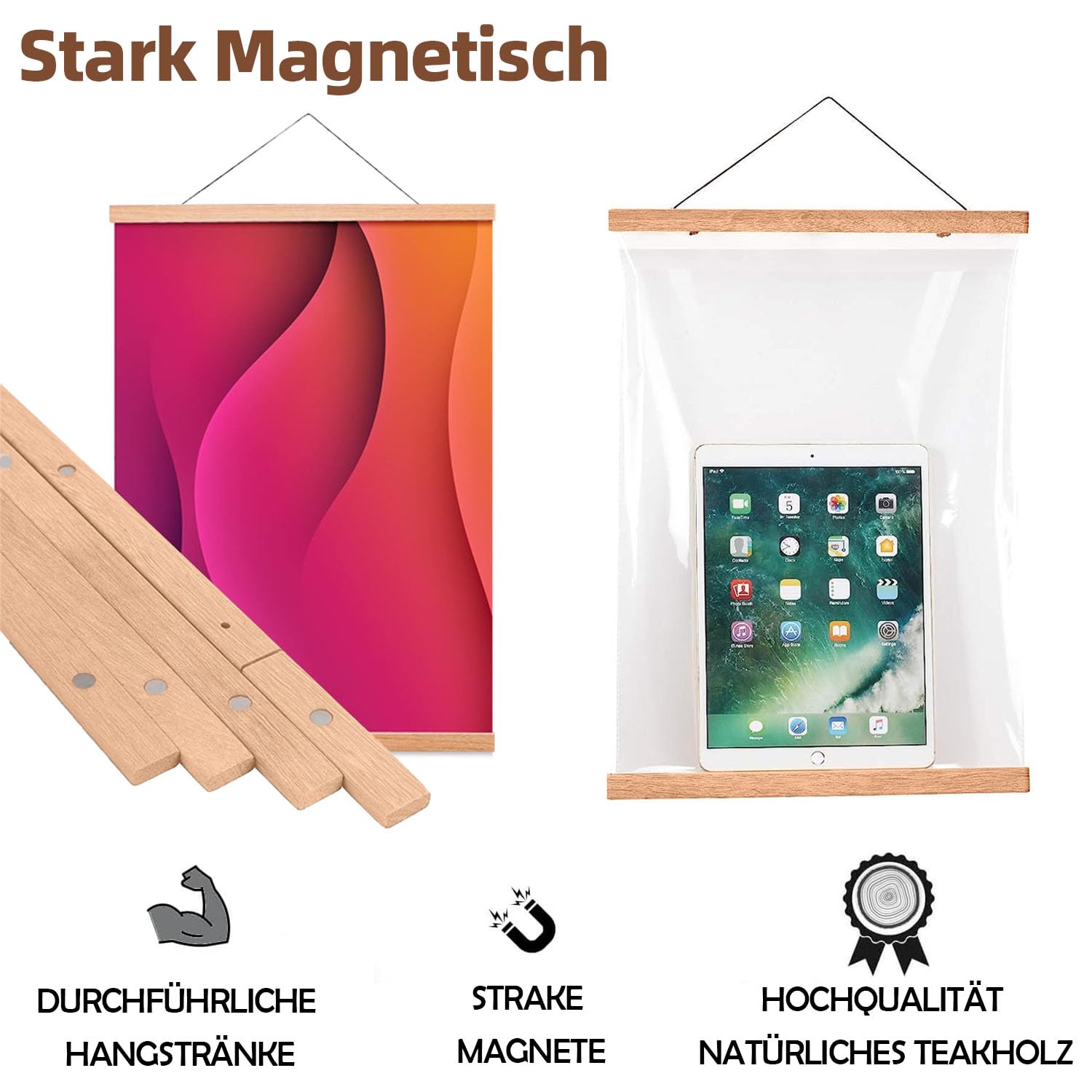 Barre Magnétique Naturelle – Pour Accrocher Affiches, Posters, Tableaux Sans Percer, 31 Cm