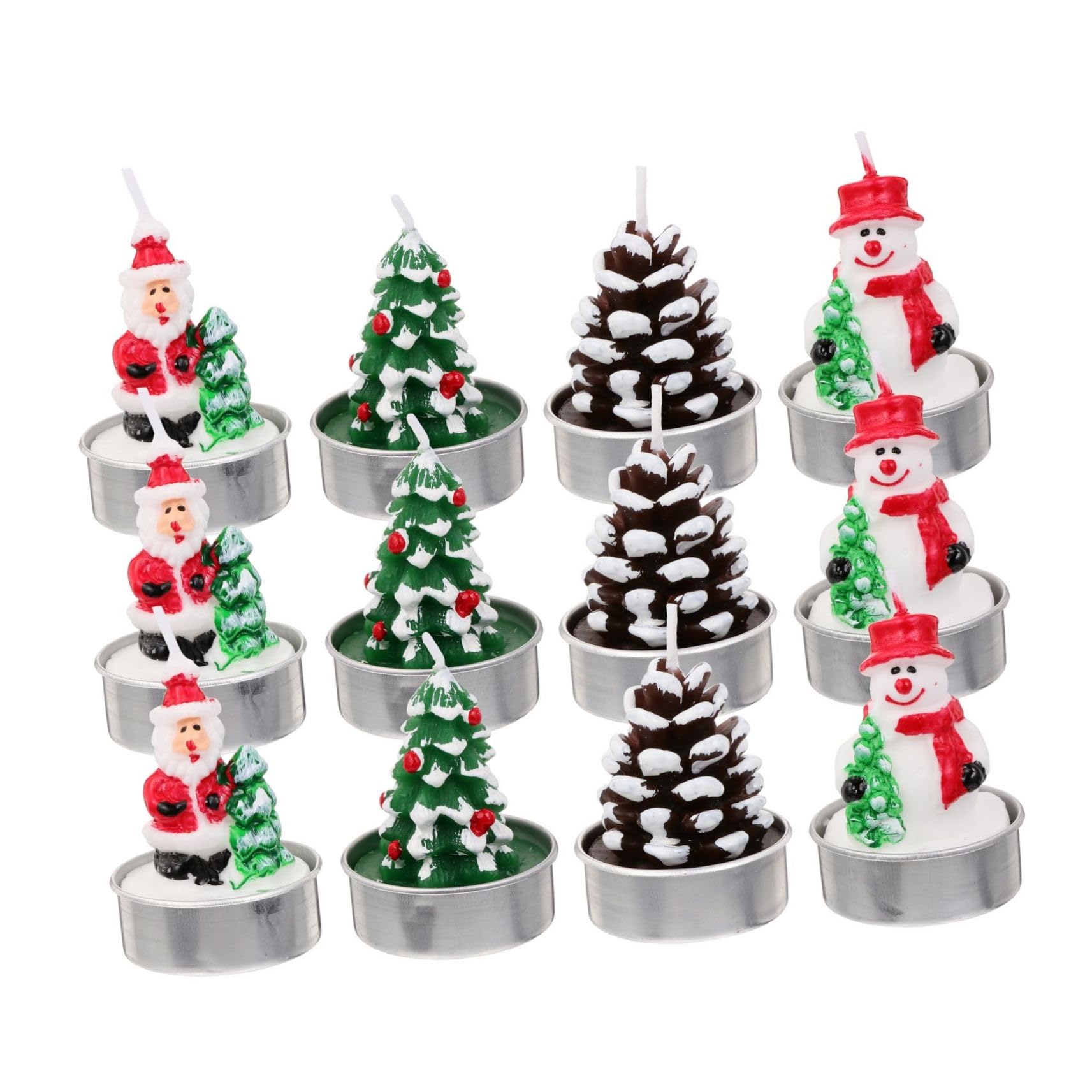 FONDOTIN 12pcs Christmas Tree Candles Flickering Decorative Candles Tealight Holder Country Christmas Decor Long Burn Time
