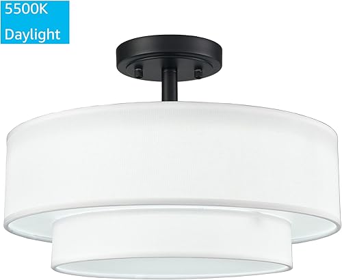 Miniatura 7 de DAYCENT Lámpara de Techo Semiempotrada de Tambor Negro Estilo Granja Moderno Regulable Lámpara LED de Techo 30W 3000K4500K5500K Pantalla de Tambor