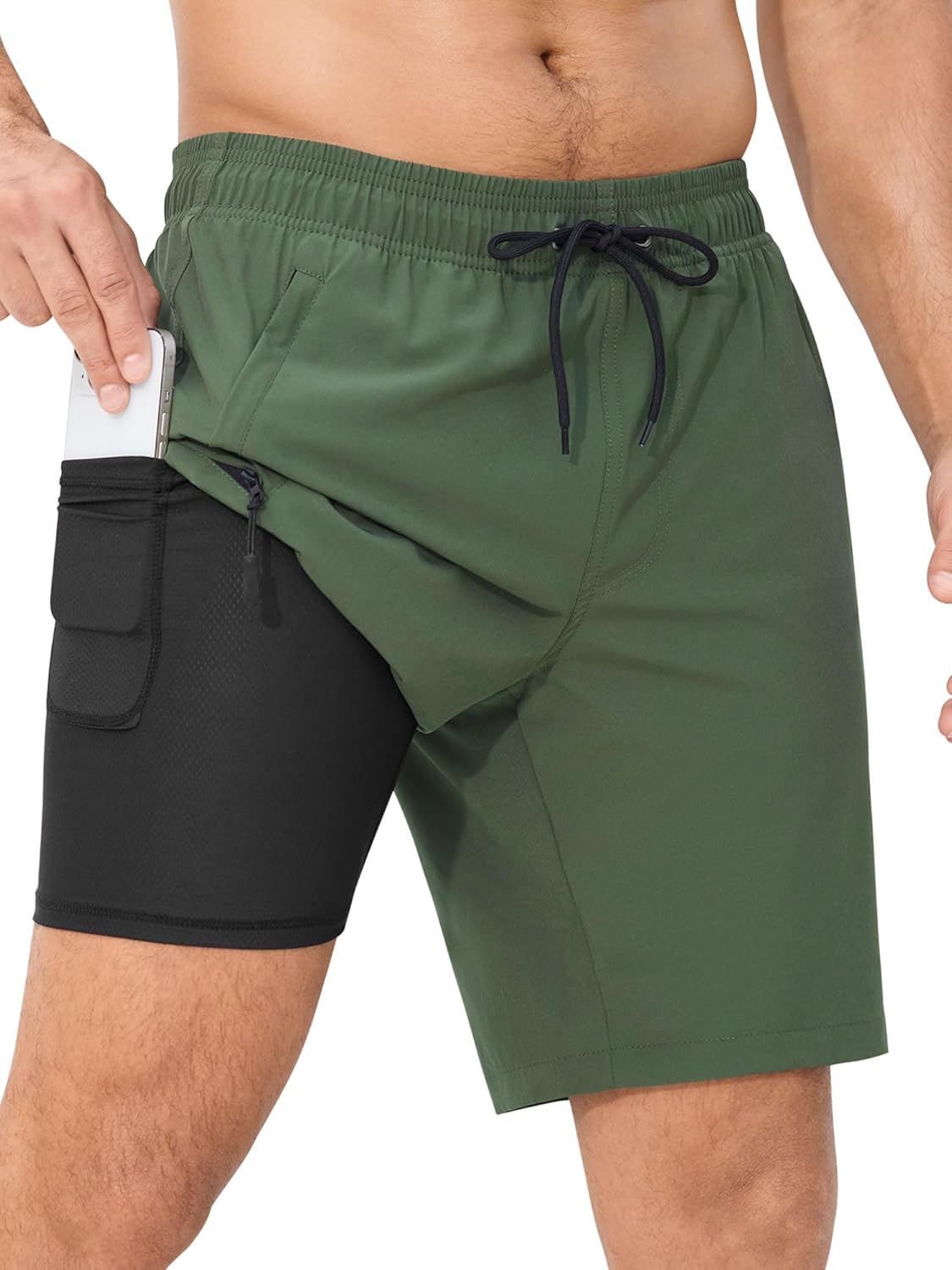 SILKWORLD Mens Swim Trunks with Compression Liner Quick Dry 9" Bathing Suit Summer Beach Swimming Shorts with Zip Pockets