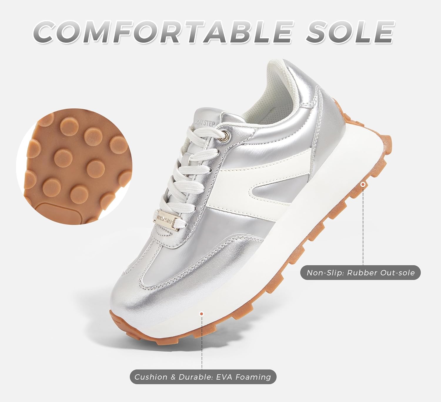 LUCKY STEP Women's Platform Fashion Sneakers Retro Classic Trainers Casual Lace-up Stylish Tennis Running Walking Shoes